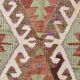 Tapis Kilim tribal vintage vert et orange 5x8, 146x255 cm SK 33083