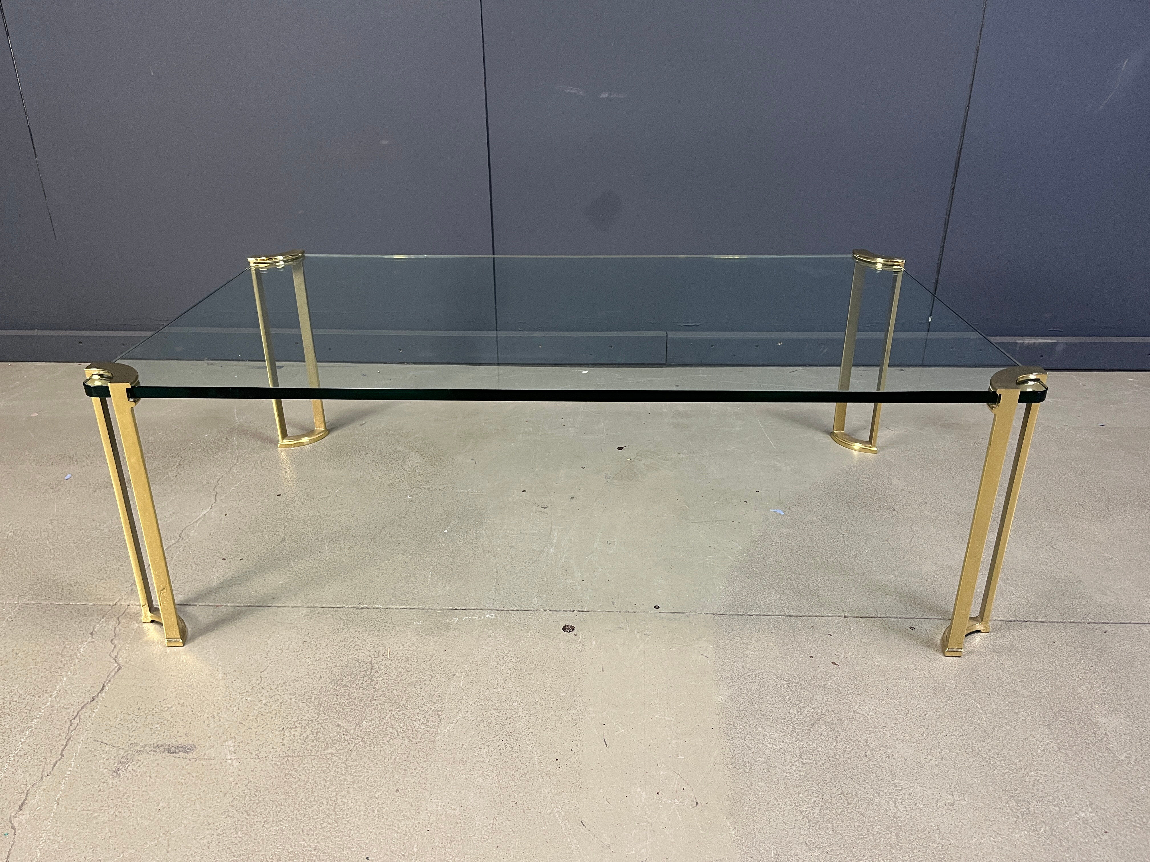 Peter Ghyczy style coffee table in brass and glass