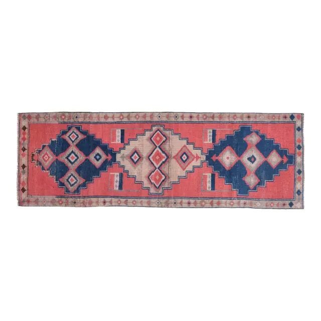 Tapis en laine et coton fait main Oushak turc des années 1970, 104x307.