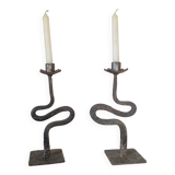 Pair of wrought iron candlesticks