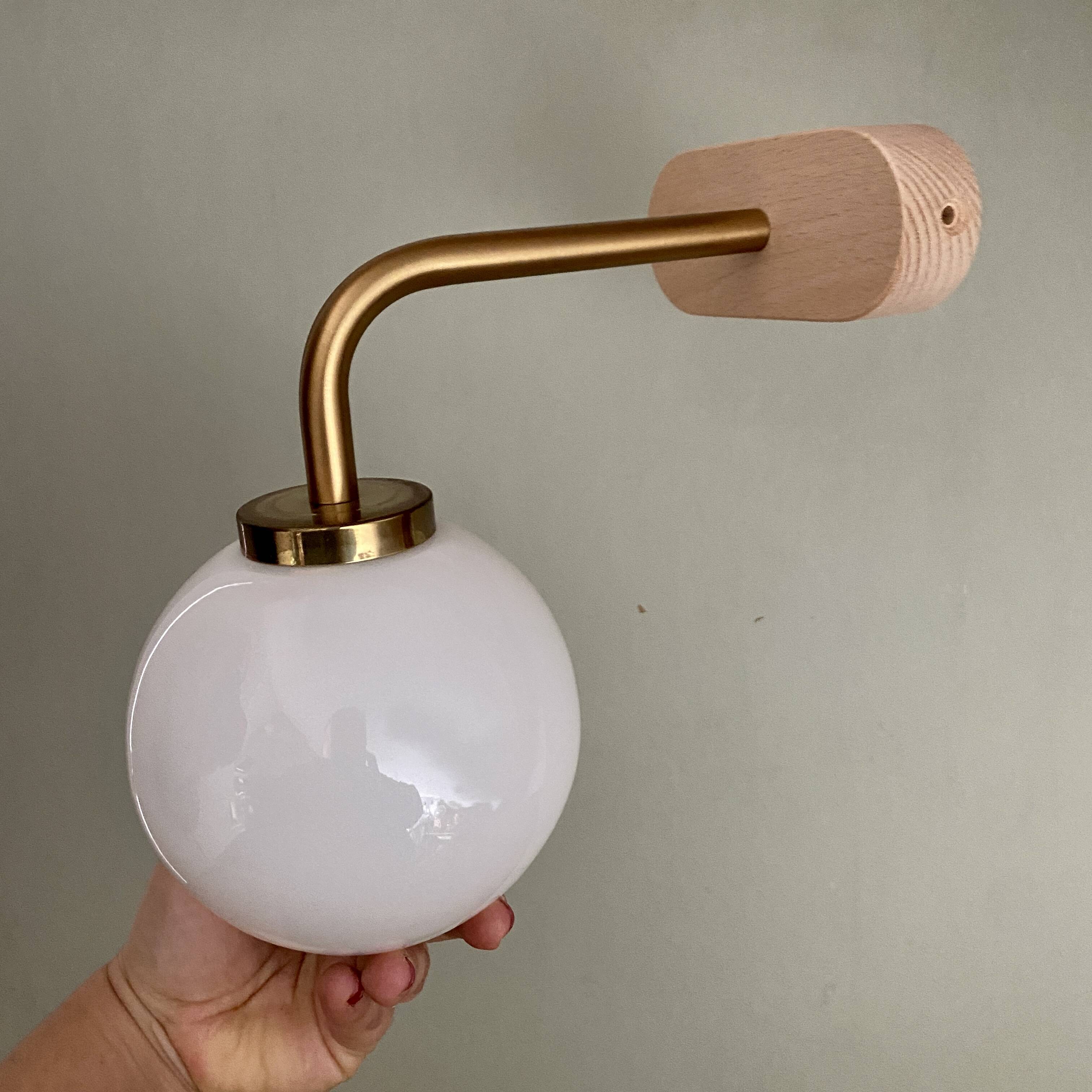 Vintage globe wall lamp in white opaline