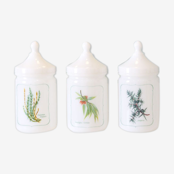 3 white opaline apothecary jars