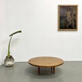 Circular coffee table in solid oak, circa 1960