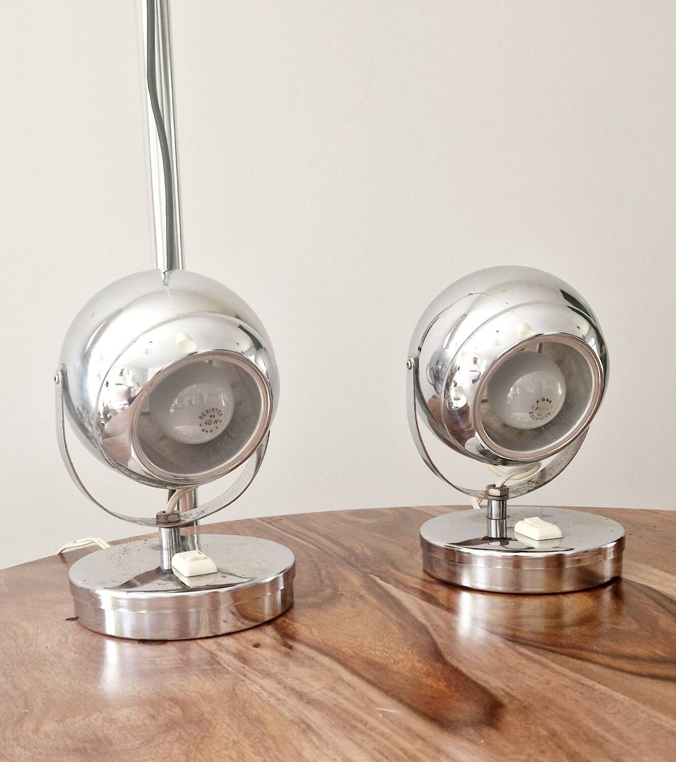 Pair of 1960s Space Age design chrome lamps