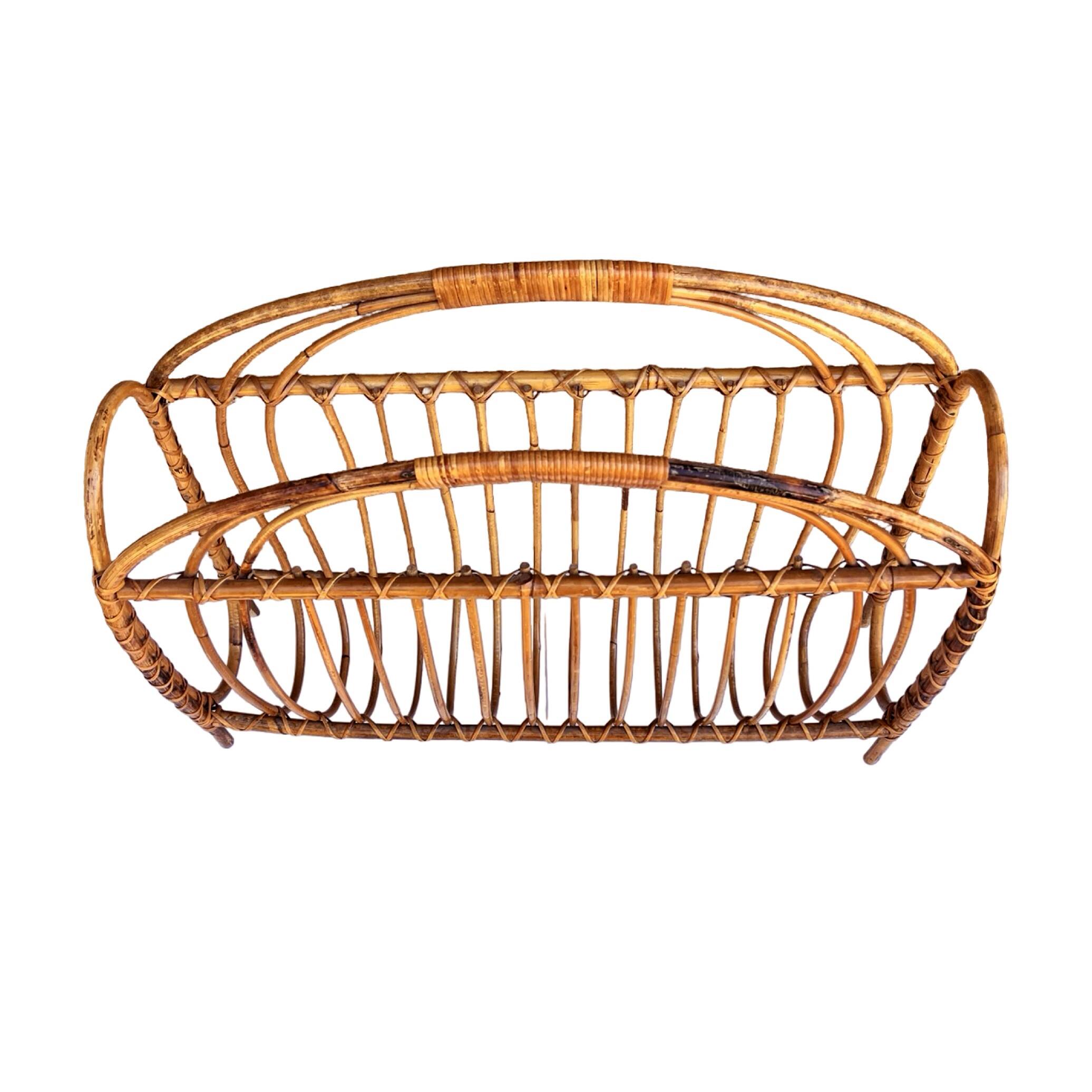 Wicker newspaper rack, Scandinavian style, Denmark, 1970s
