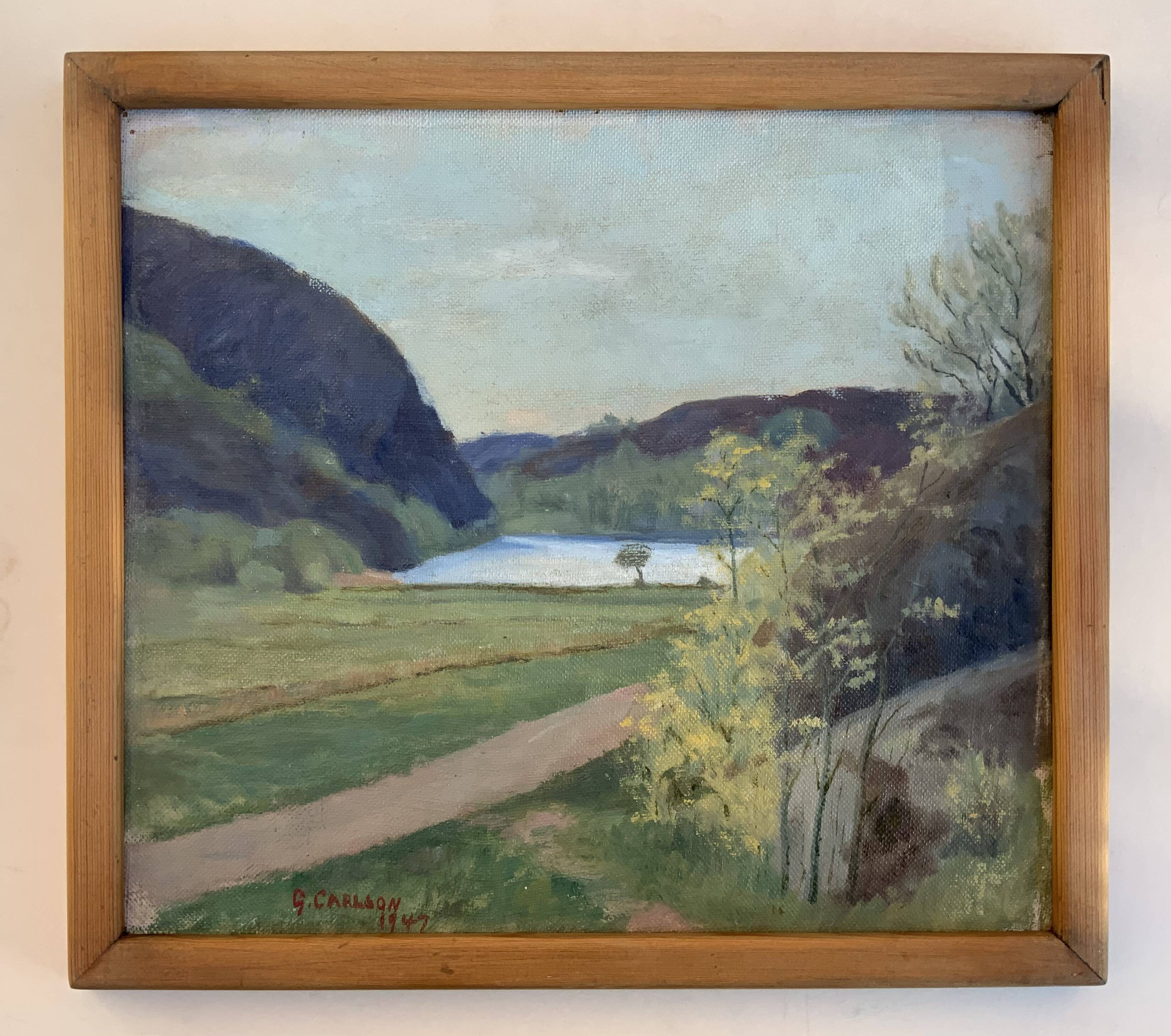 Small Vintage Oil Landscape signed by artist G. Carlson 1947