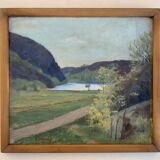 Small Vintage Oil Landscape signed by artist G. Carlson 1947