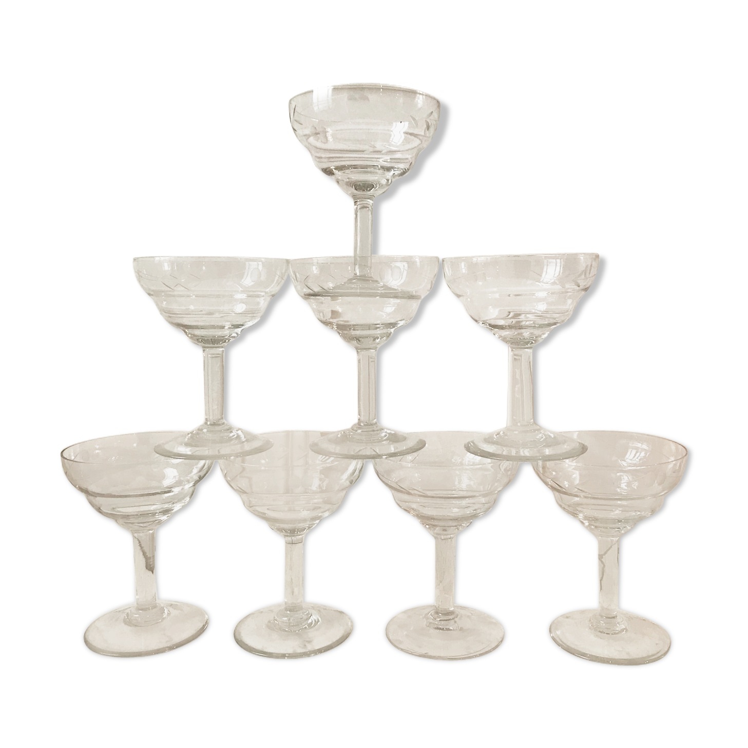 Lot of 8 crystal champagne glasses engraved 50/60 years