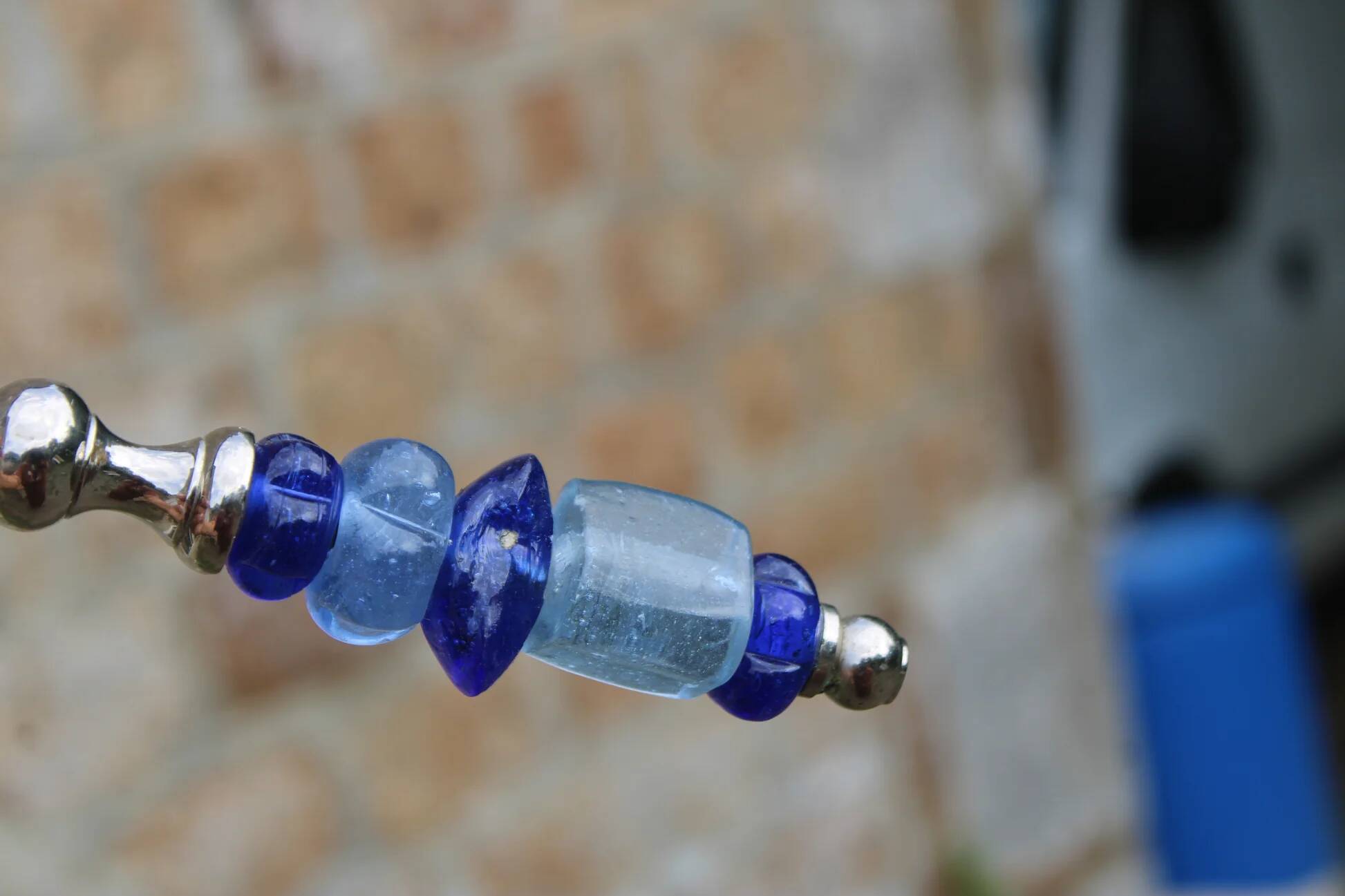 Vintage carving set knife and fork – handles made of blue glass beads