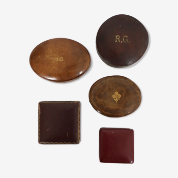 Set de 5 boîtes à bijoux en cuir vintage