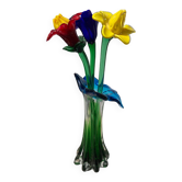 Vase en verre de Murano et ses fleurs multicolores