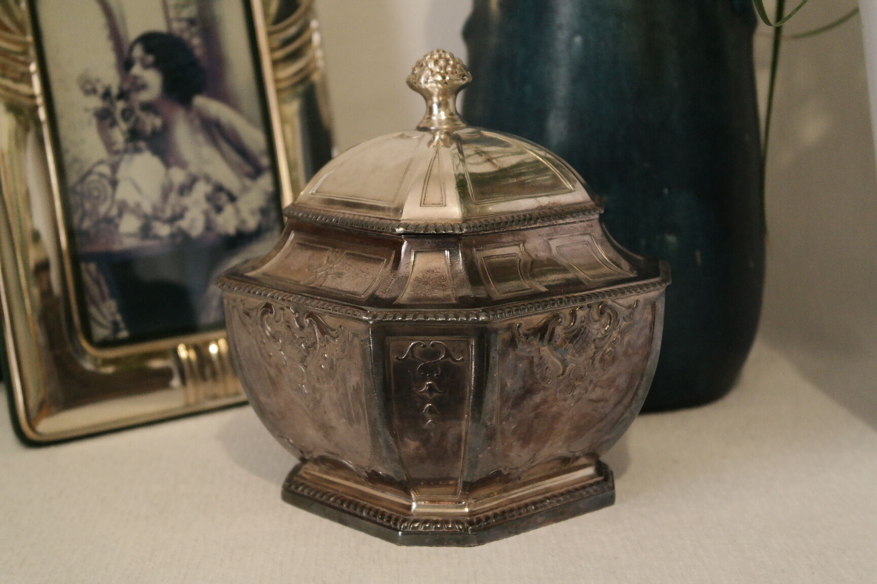 Silver metal candy sugar bowl lutetia france old