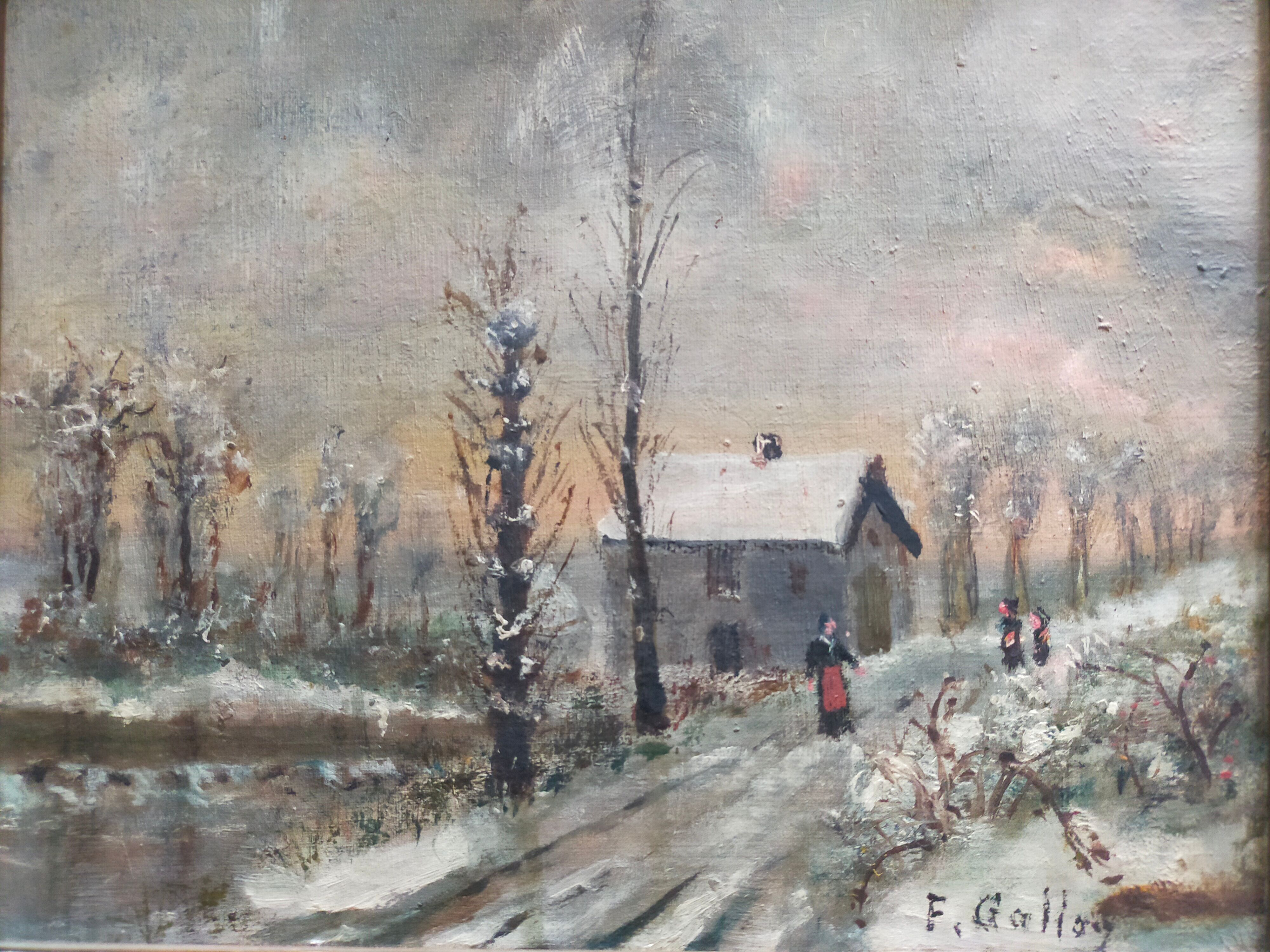 Winter landscape oil on panel signed
