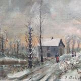 Winter landscape oil on panel signed