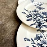 6 assiettes à dessert Lunéville en terre de fer bleue, service "Azaléa"