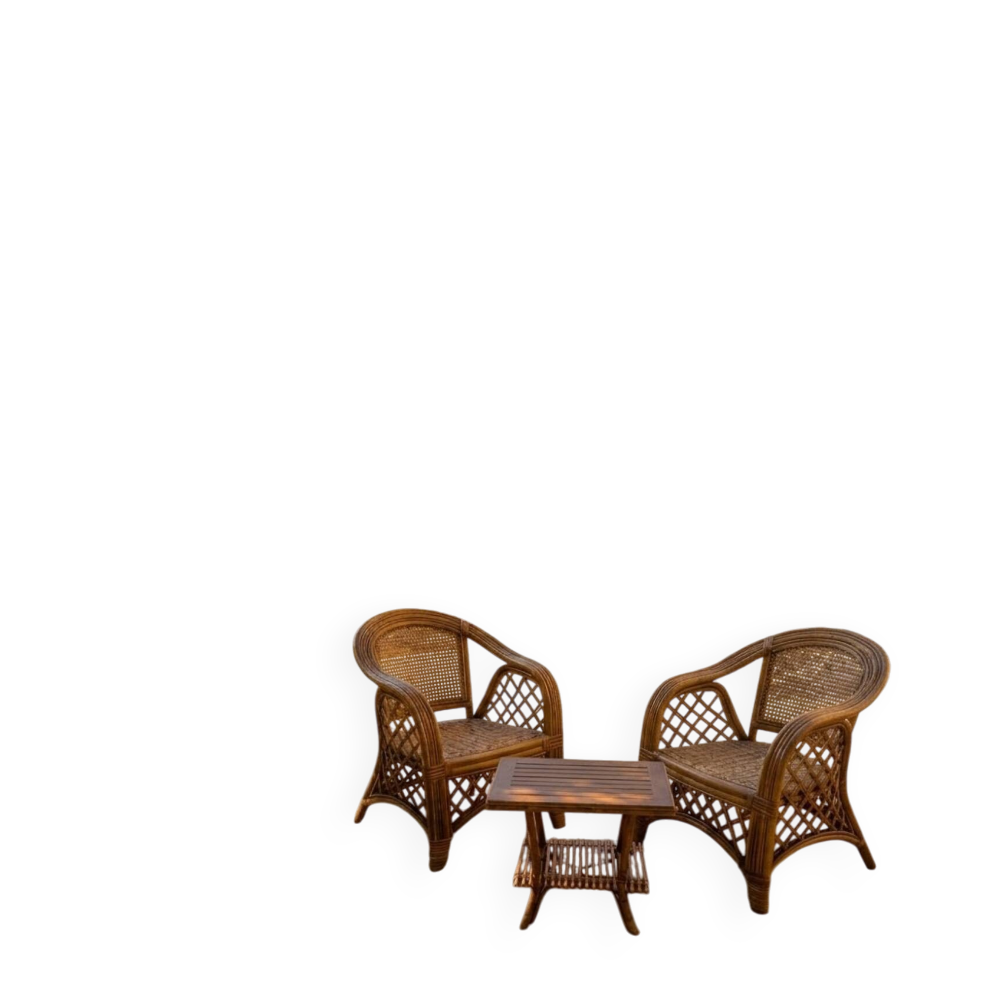 Fauteuils et table en osier
