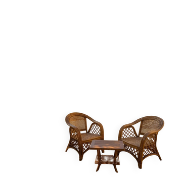 Fauteuils et table en osier