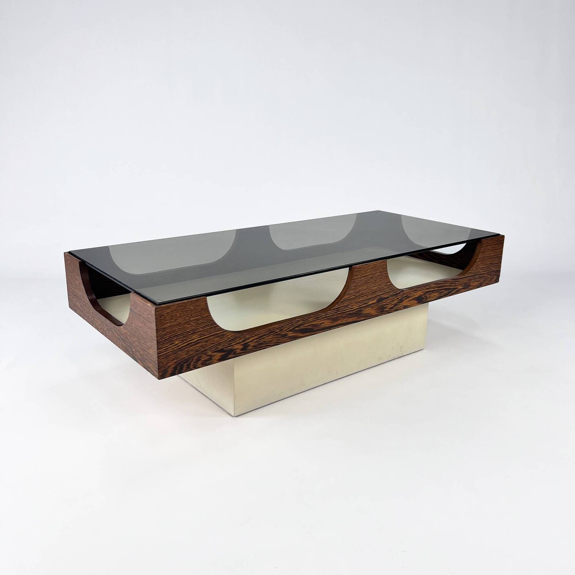 Vintage Space Age Coffee Table with Smoke Glass Table Top, 1960s