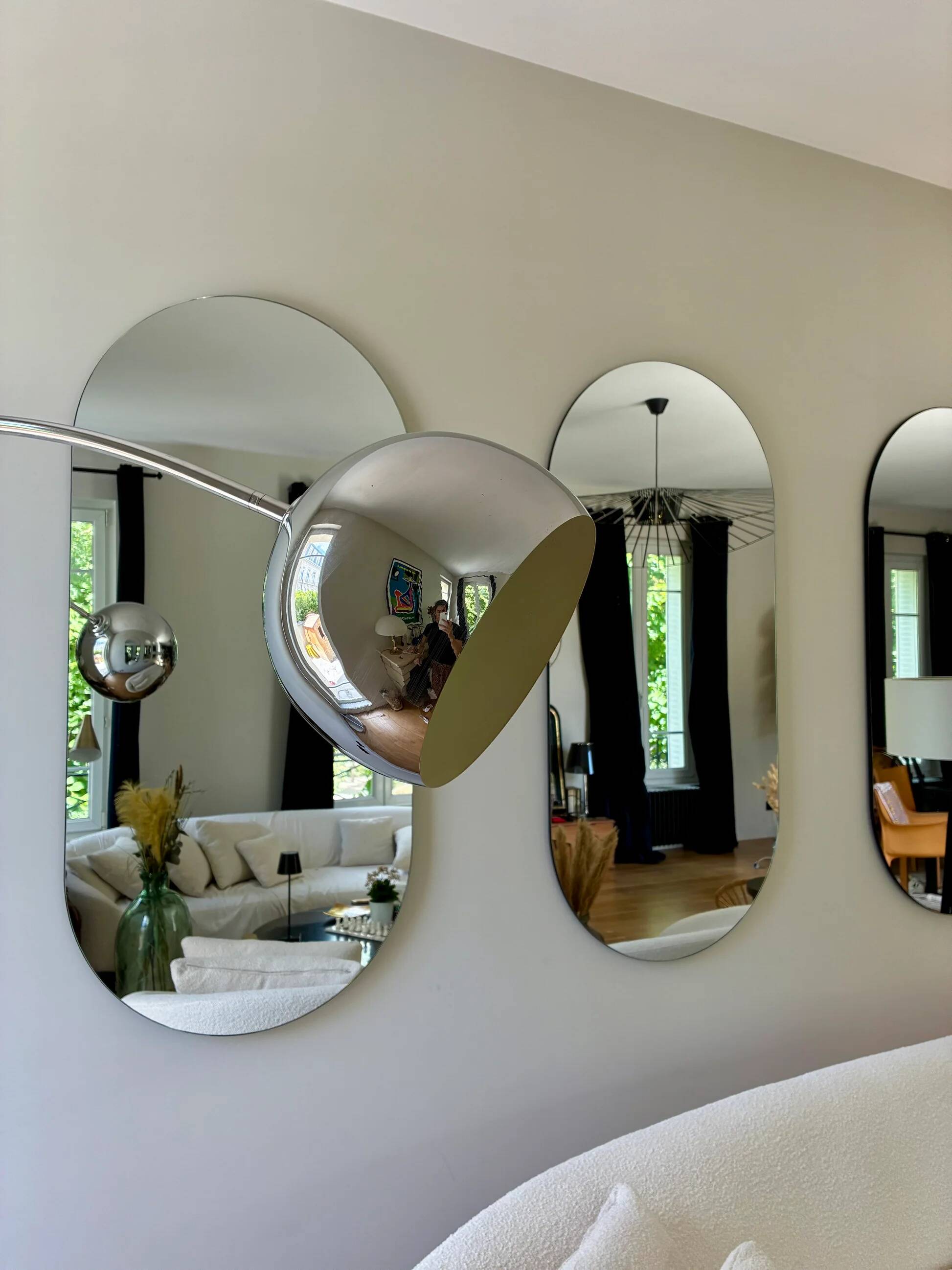 Very large curved floor lamp in chrome metal - 1970.