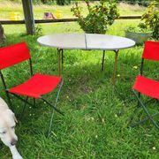 Ensemble table et duo chaises pliantes camping vintage 1970