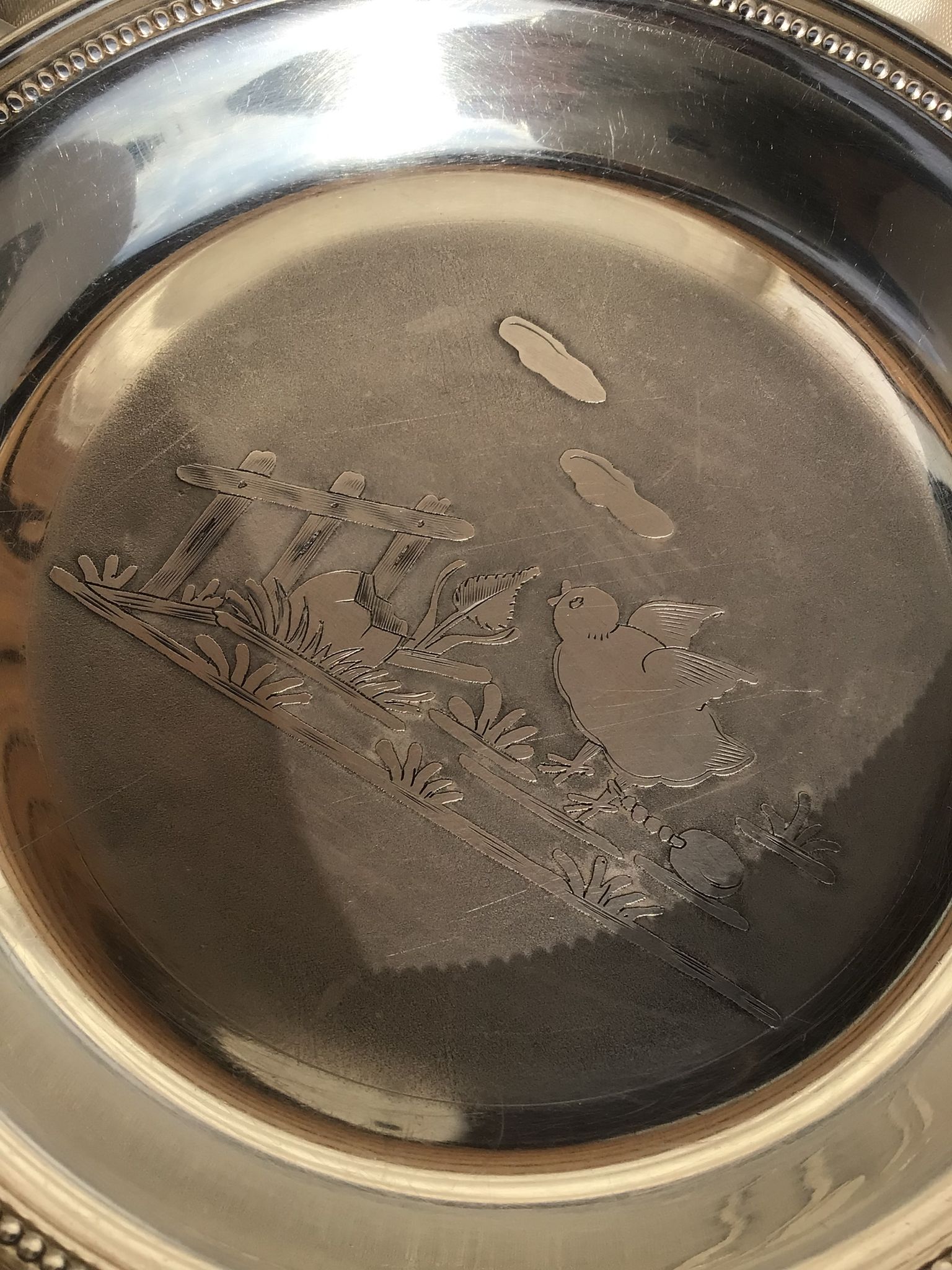 Baby plate silver metal spoon silver 30s