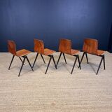Set of 4 Galvanitas S22 oak chairs Netherlands 70s