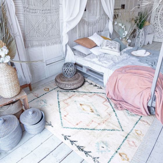 Berber carpet 120 x 170 cm white colorful patterns