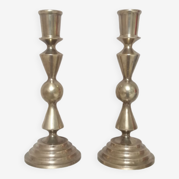Pair of antique brass candleholders