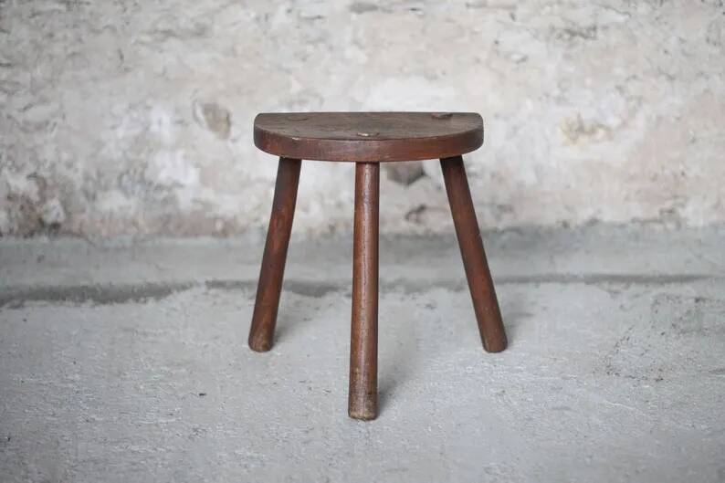 Vintage stool, wooden stool, tripod stool, milking stool, plant stand, interior decor, stool