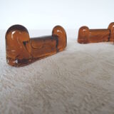 Set of 4 Biot knife holders in amber glass