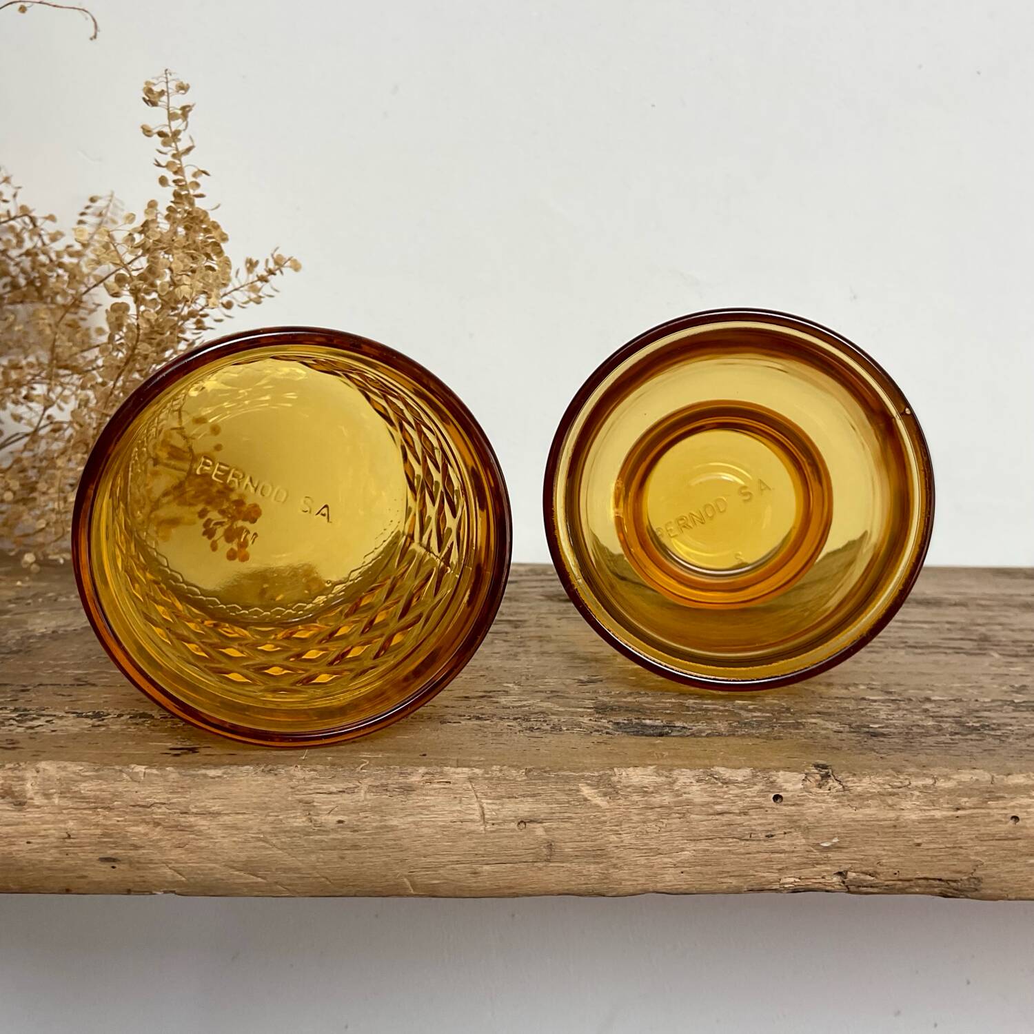 6 verres vintage ambre dépareillés