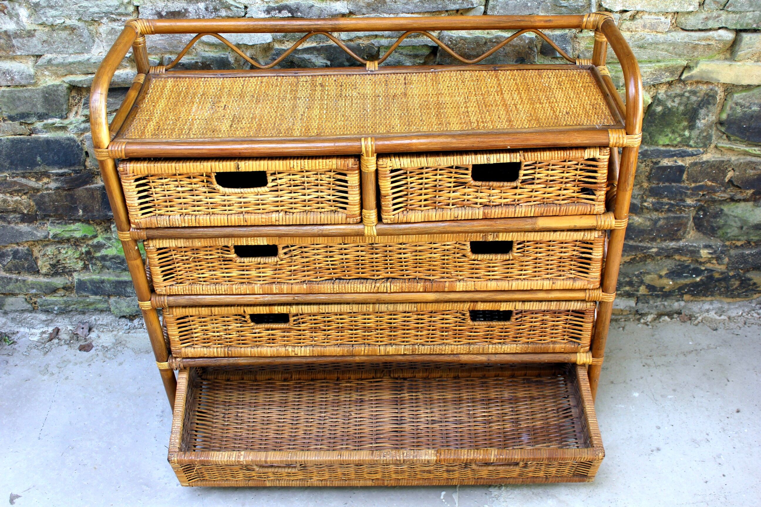 Rattan furniture and wicker vintage chest of drawers chiffonnier 70s