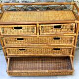 Rattan furniture and wicker vintage chest of drawers chiffonnier 70s