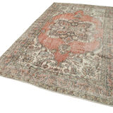 Turkish hand-knotted distressed 1970s beige carpet 178 cm x 305 cm