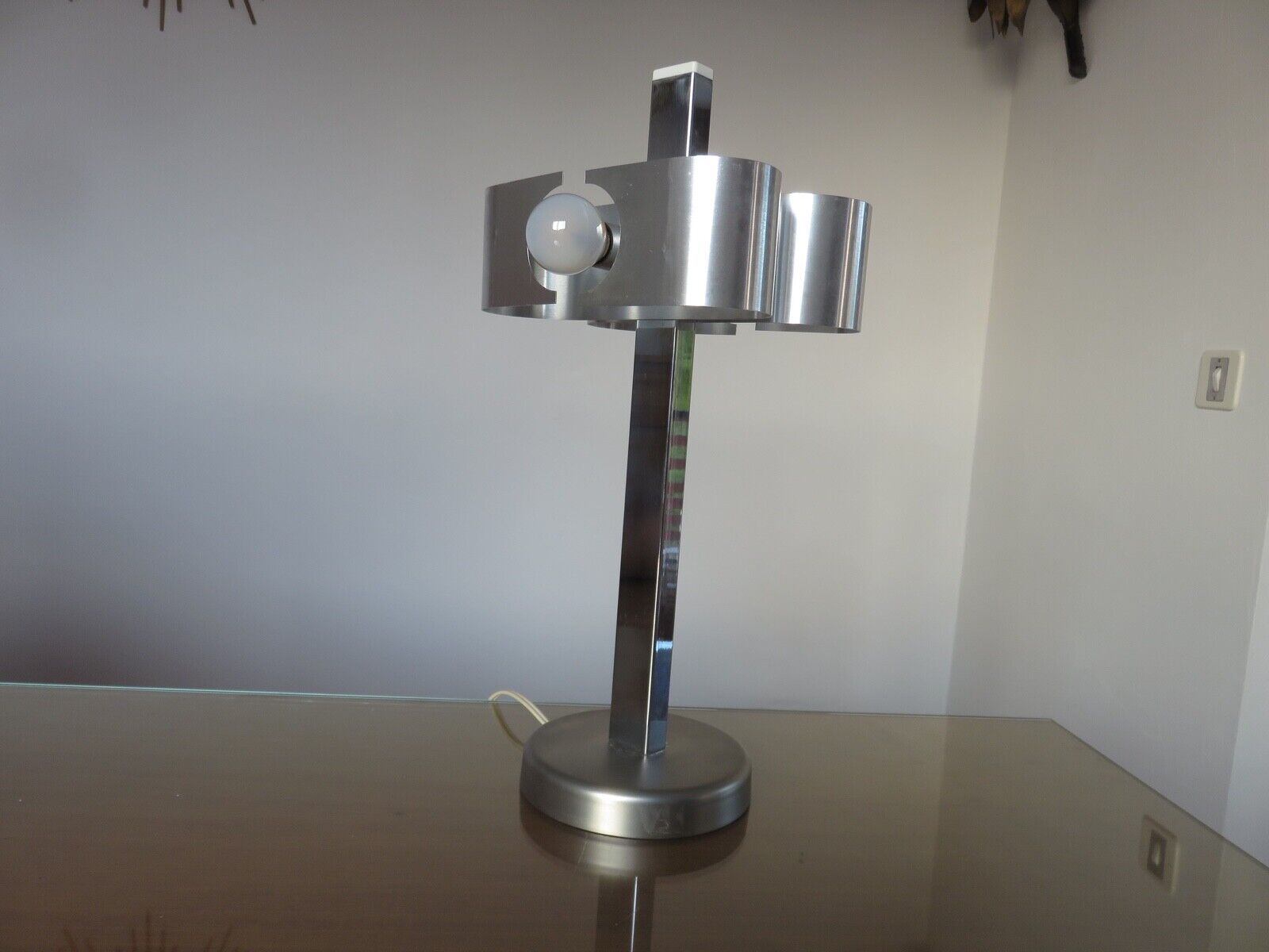 Space age lamp in brushed metal and chromed metal 1970