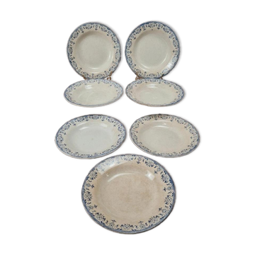 Set of 7 antique deep plates from Creil and Montereau, La Vallières service, 23 cm