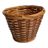 Cache-pot en rotin & osier plantes années 70