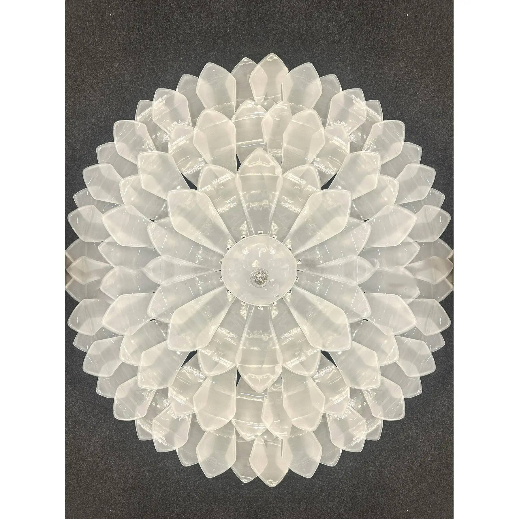 Huge Contemporary Imperial Sanded “Petals” Murano Glass Flush Mount by Simo