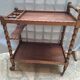 Dessert, table with wheels, side table in solid wood stained brown color France 1960