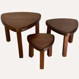 Brutalist oak organic curved oval side or nesting tables, Dutch ca 1960