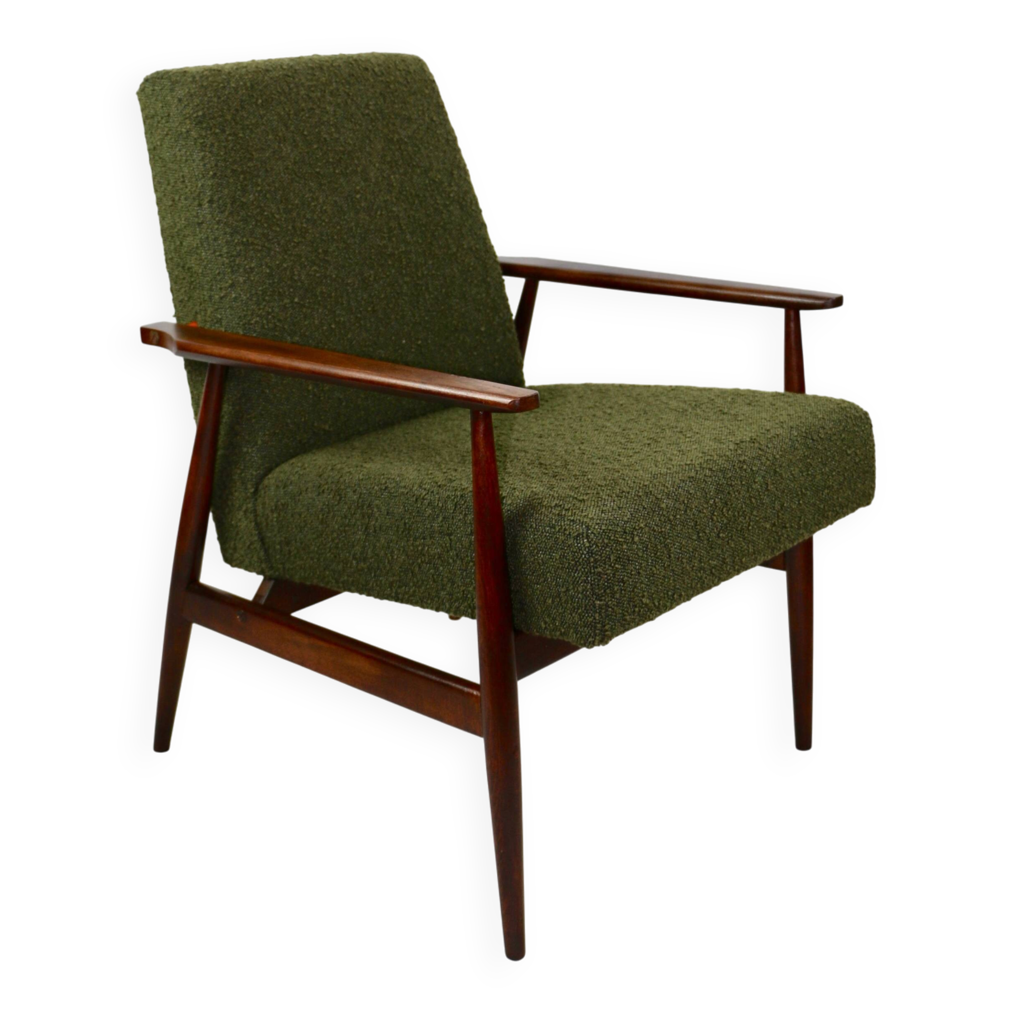 Armchair 'Lis', 1970s olive boucle, design by Henryk Lis