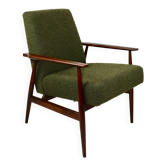 Fauteuil 'Lis', bouclé olive des années 1970, design de Henryk Lis