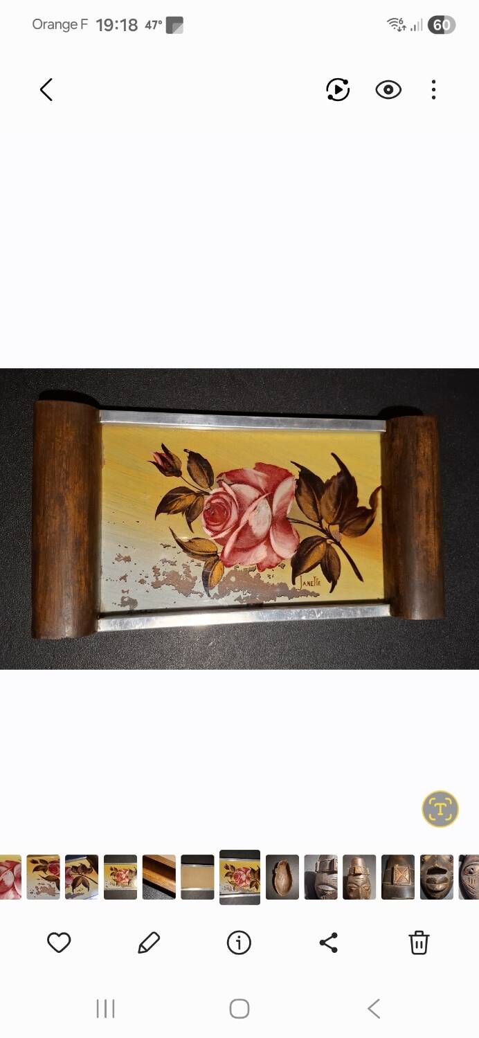Plateau Art Déco peinture sur verre et bois