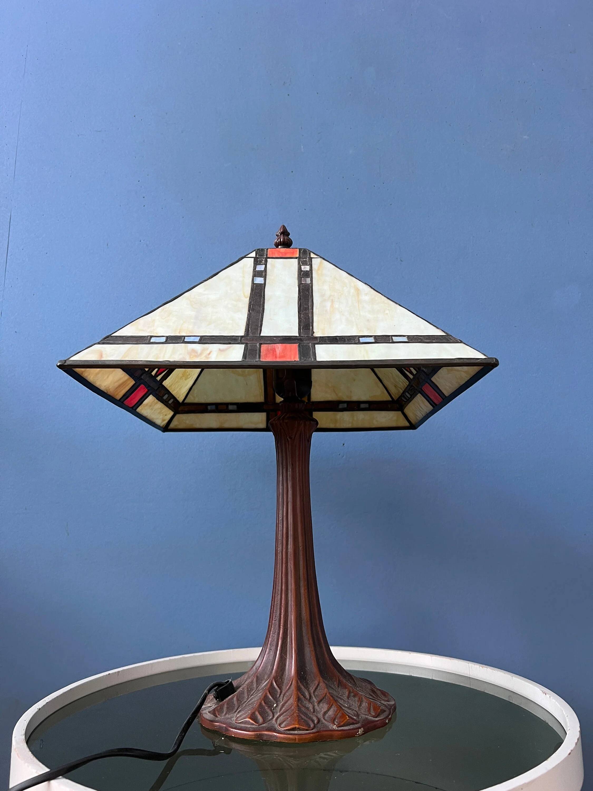 Lampe de table Tiffany colorée en vitrail, style Art déco