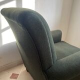 Club chair reupholstered green loden fabric