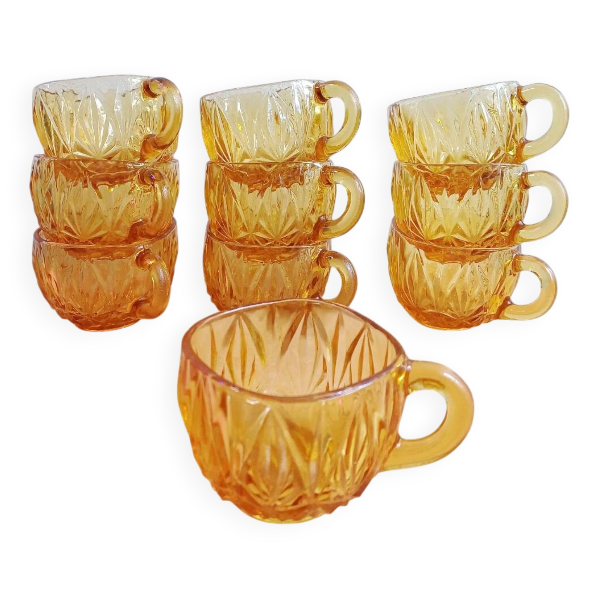 Set of 10 Hazel Atlas "Williamsport" Amber Punch Cups – 1970s