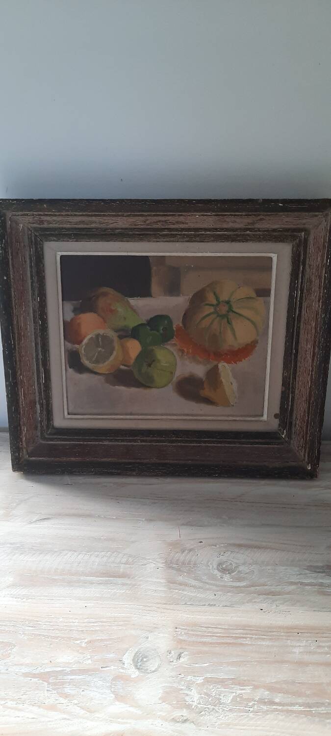 Old painting on cardboard still life