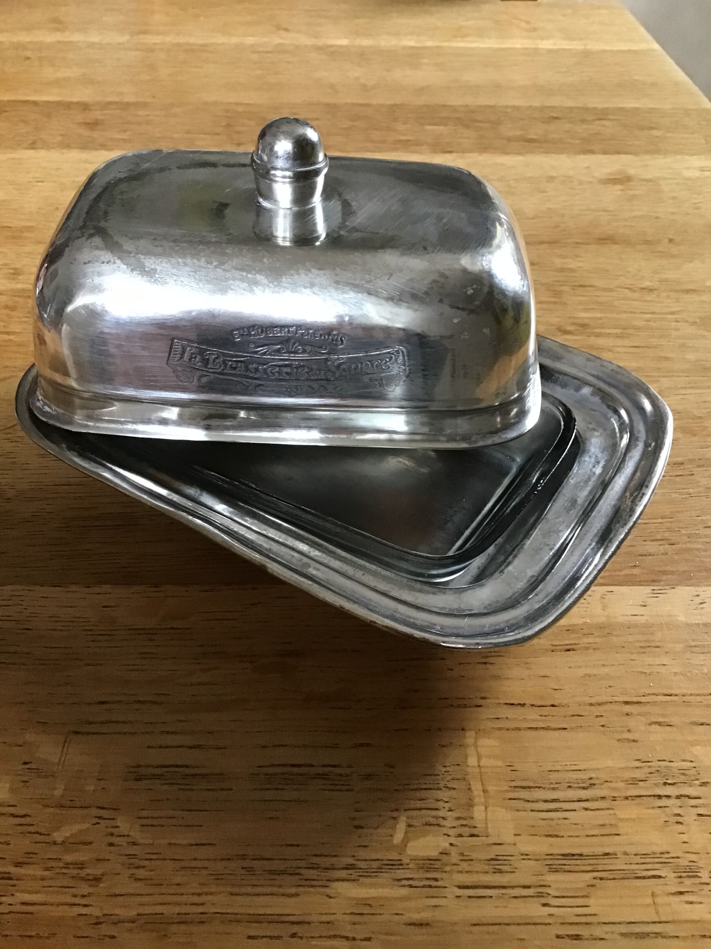 Butter dish metal and glass