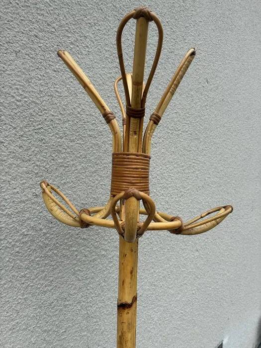 Italian Bamboo & Rattan Coat Stand — Vintage, 1970s