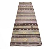 3x10 Pastel Pink & Brown Striped Kilim Runner Rug, 90x315Cm